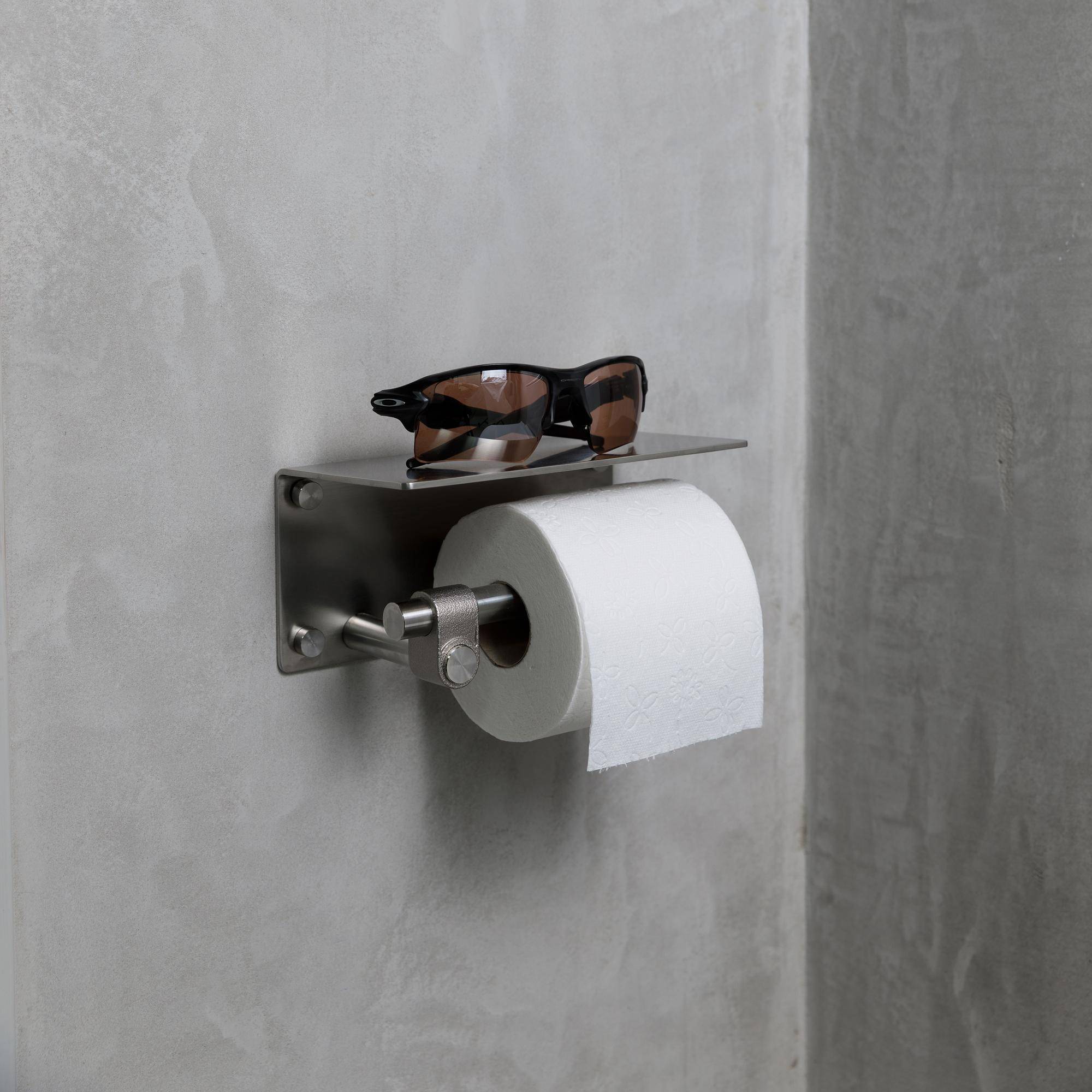 TOILET ROLL HOLDER / WITH SHELF / CAST / STEEL - Image 2