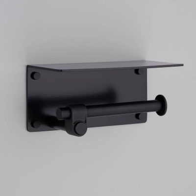 TOILET ROLL HOLDER / WITH SHELF / CAST / WELDERS BLACK
