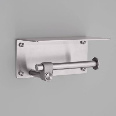 TOILET ROLL HOLDER / WITH SHELF / CAST / STEEL