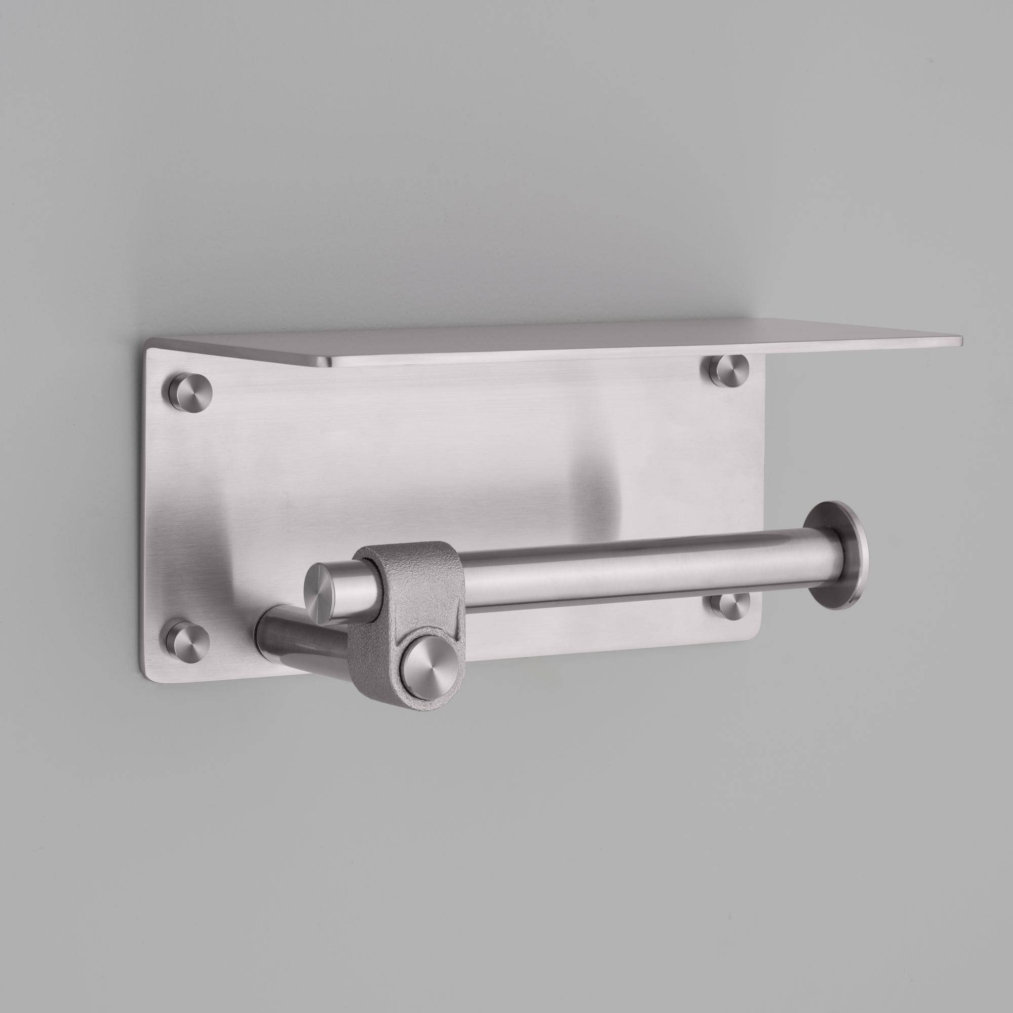 TOILET ROLL HOLDER / WITH SHELF / CAST / STEEL