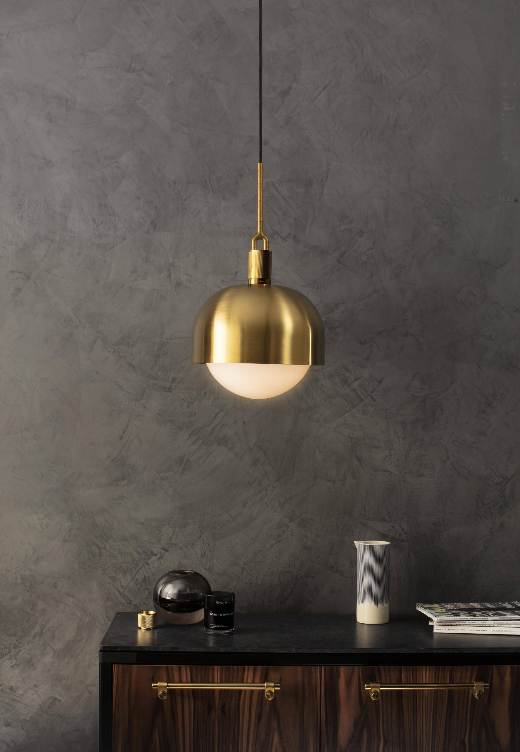FORKED PENDANT / LINEAR / SHADE / GLOBE / OPAL / LARGE / BRASS - Image 2