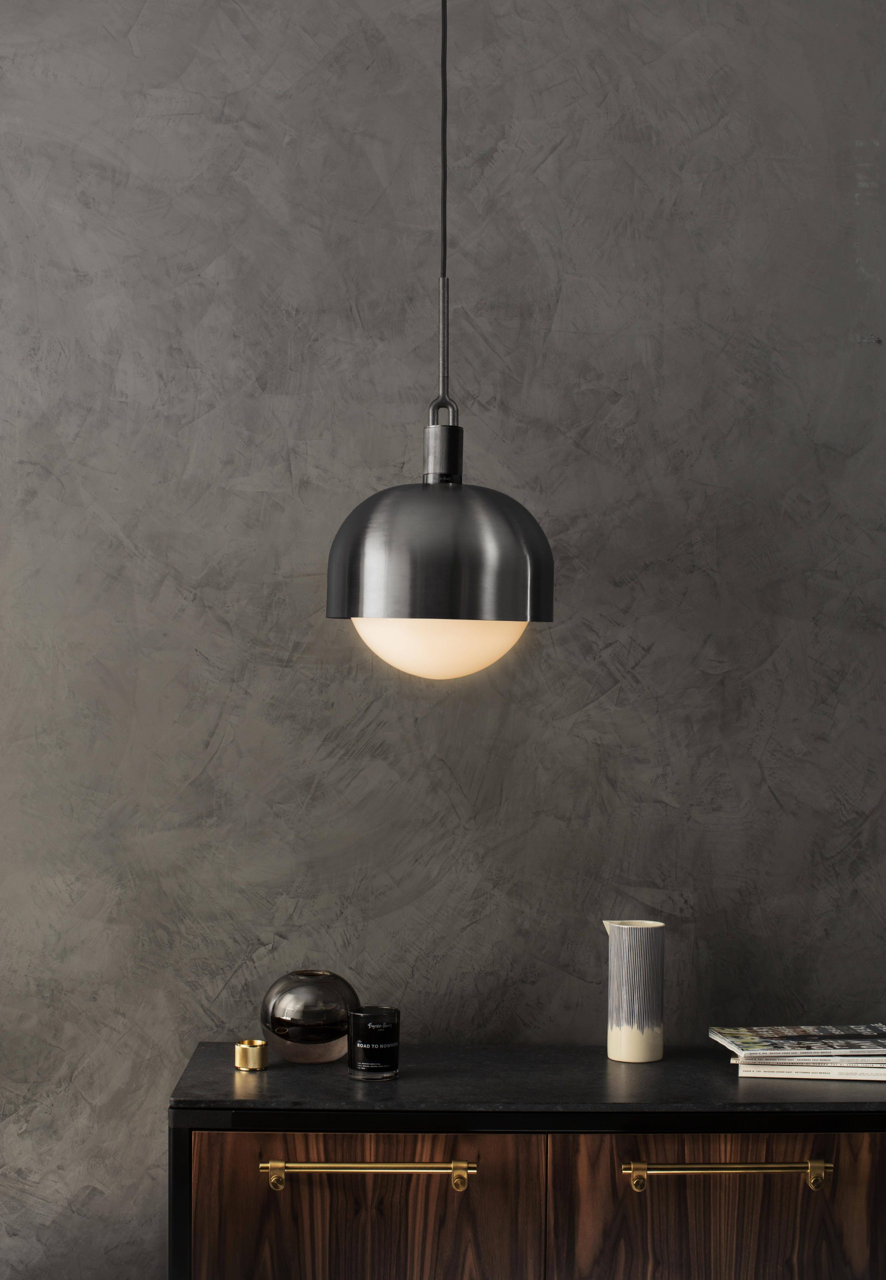 FORKED PENDANT / LINEAR / SHADE / GLOBE / OPAL / LARGE / GUN METAL - Image 2