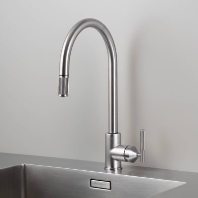 KITCHEN FAUCET / PULL-OUT MIXER / LINEAR / STEEL