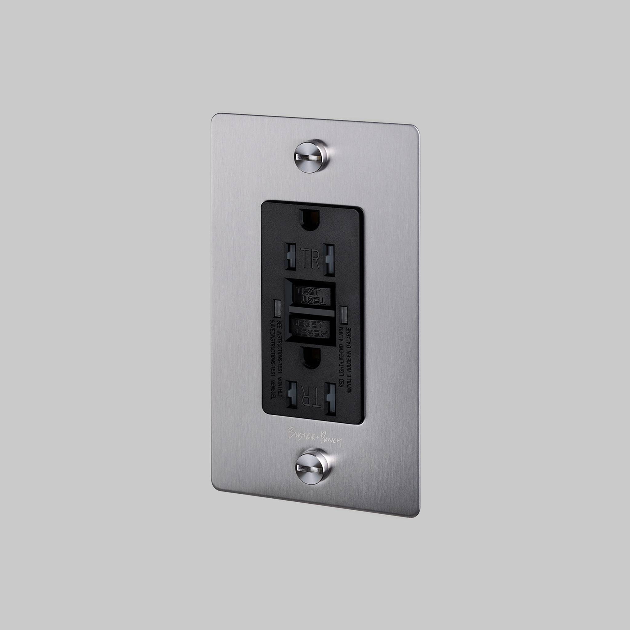 1G DUPLEX OUTLET / GFCI / CROSS / WITH LOGO / STEEL