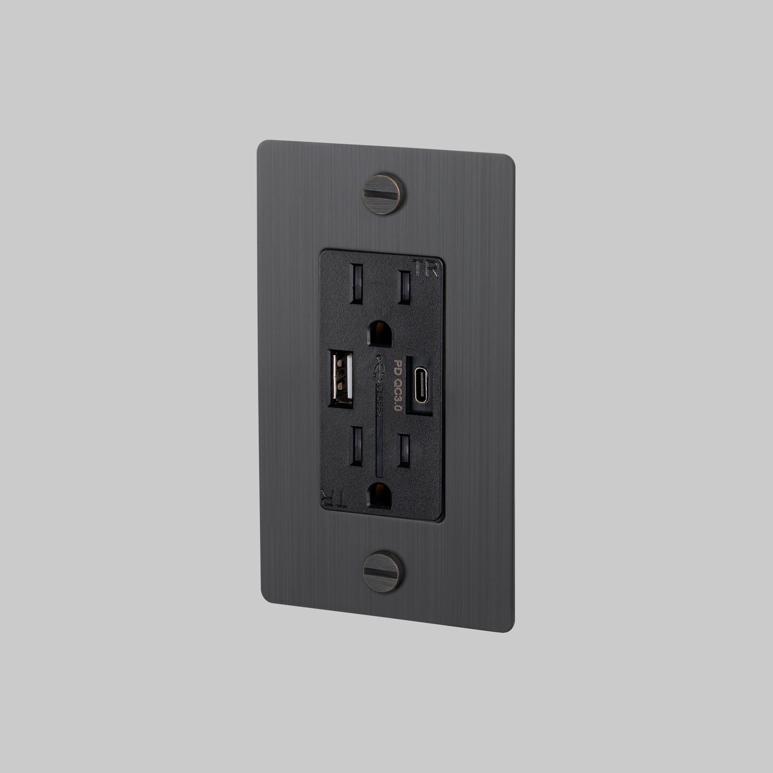 1G DUPLEX OUTLET / USB A + C / CROSS / WITHOUT LOGO / SMOKED BRONZE