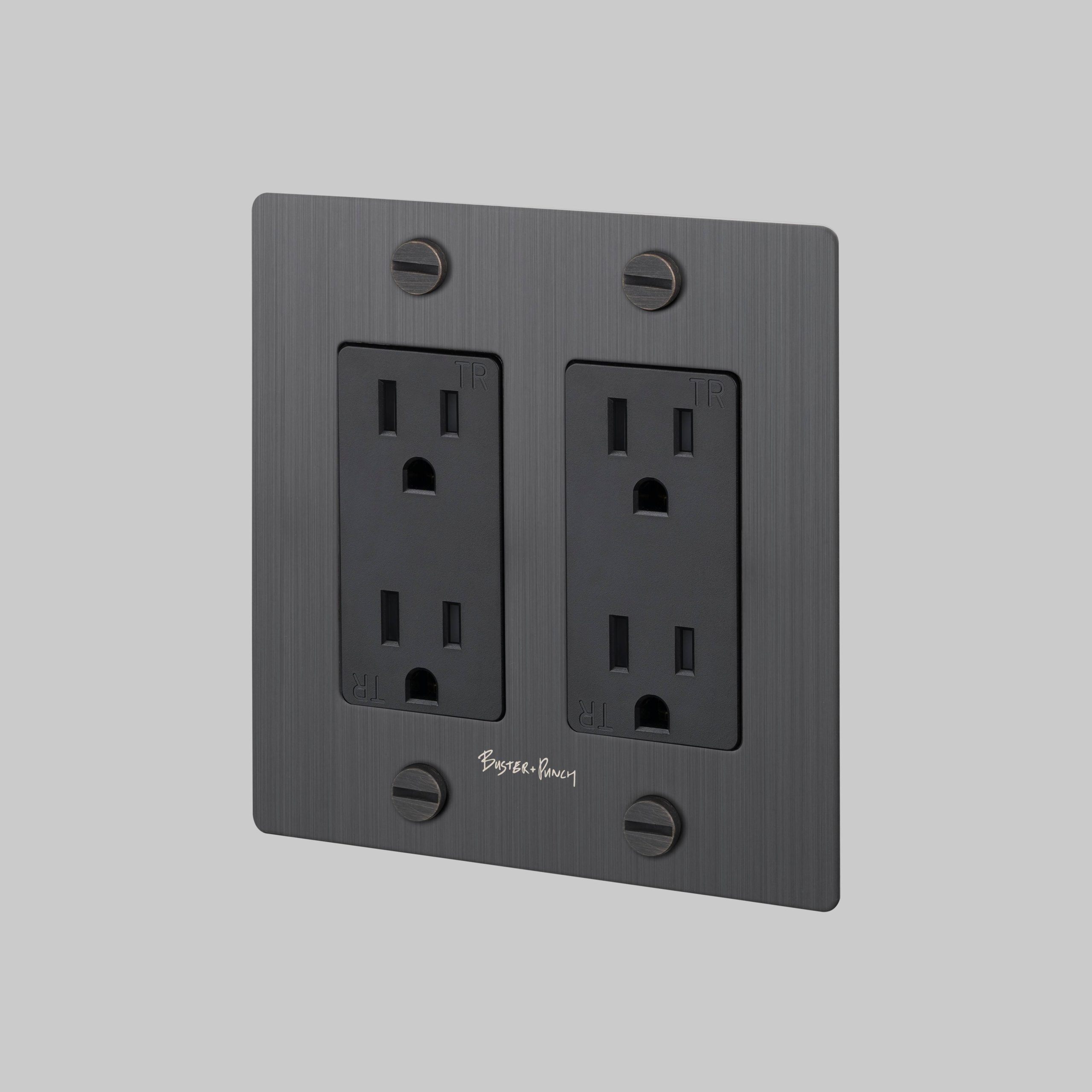 2G DUPLEX OUTLET / CROSS / WITH LOGO / SMOKED BRONZE