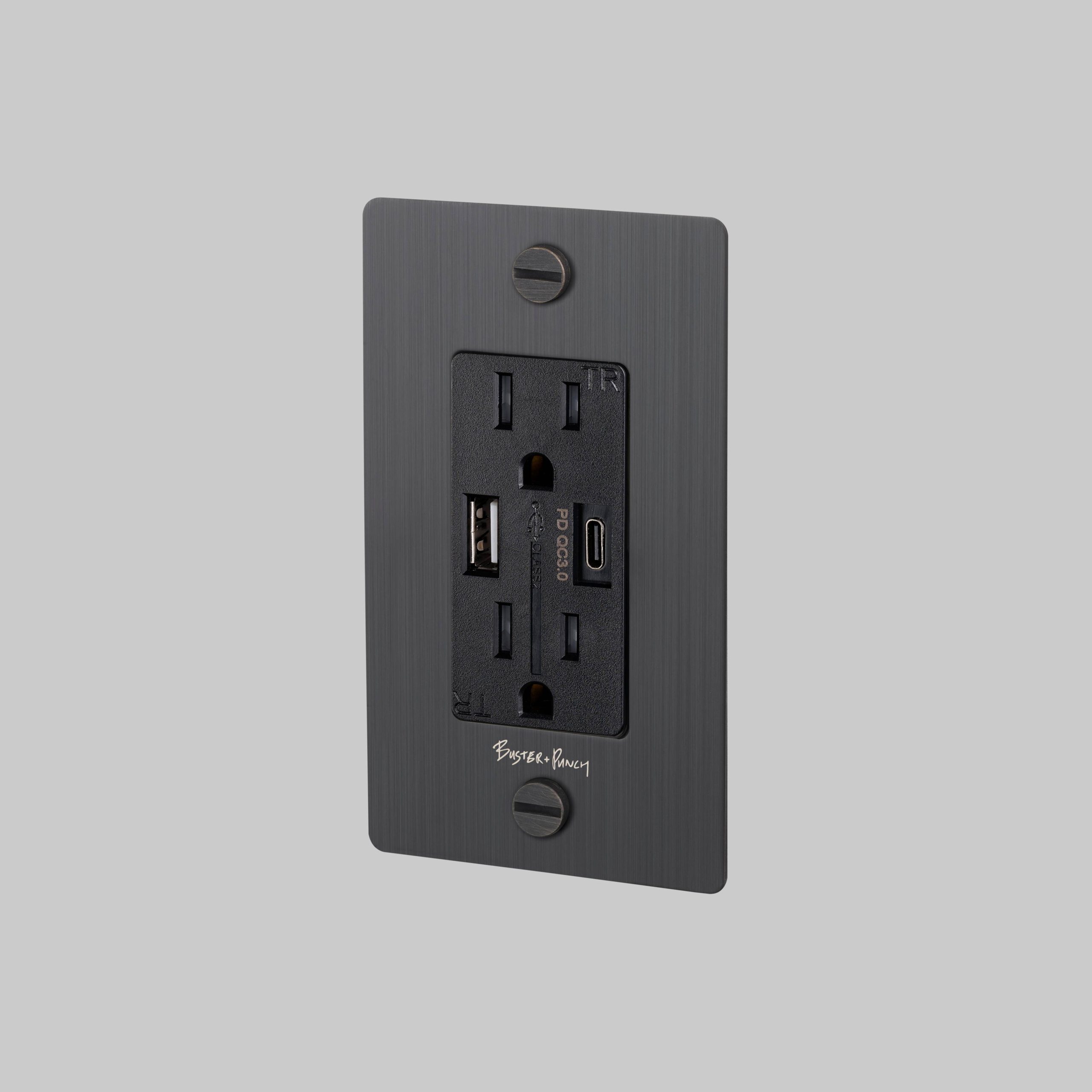 1G DUPLEX OUTLET / USB A + C / CROSS / WITH LOGO / SMOKED BRONZE