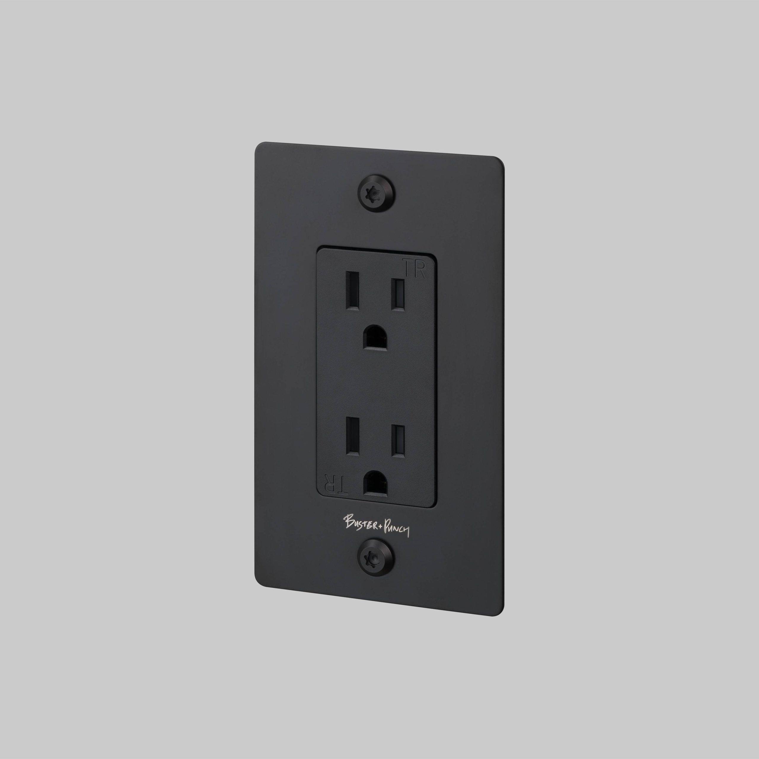 1G DUPLEX OUTLET / LINEAR / WITH LOGO / BLACK