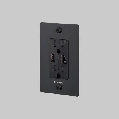 1G DUPLEX OUTLET / USB A + C / LINEAR / WITH LOGO / BLACK