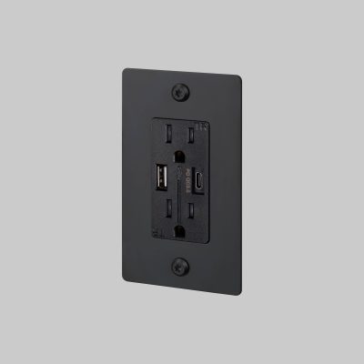1G DUPLEX OUTLET / USB A + C / LINEAR / WITHOUT LOGO / BLACK