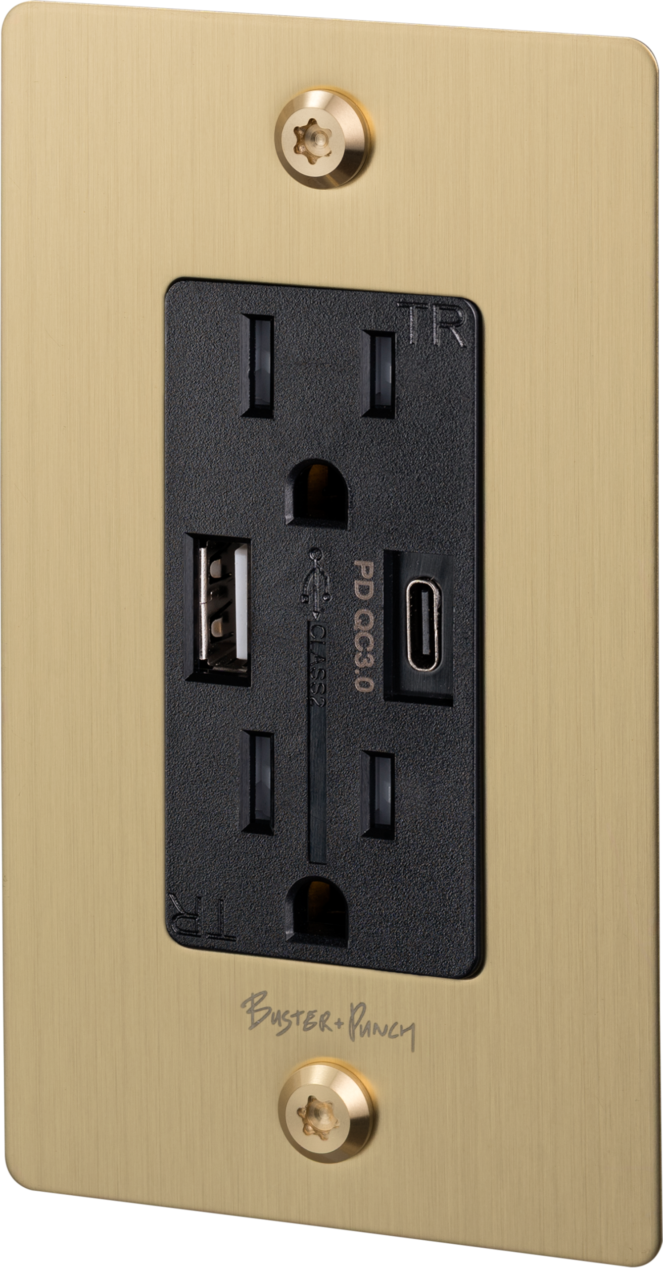 1G DUPLEX OUTLET / USB A + C / LINEAR / WITH LOGO / BRASS - Image 3