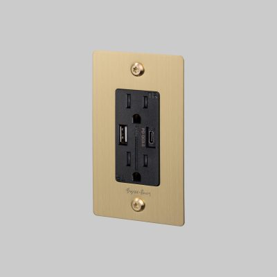 1G DUPLEX OUTLET / USB A + C / LINEAR / WITH LOGO / BRASS