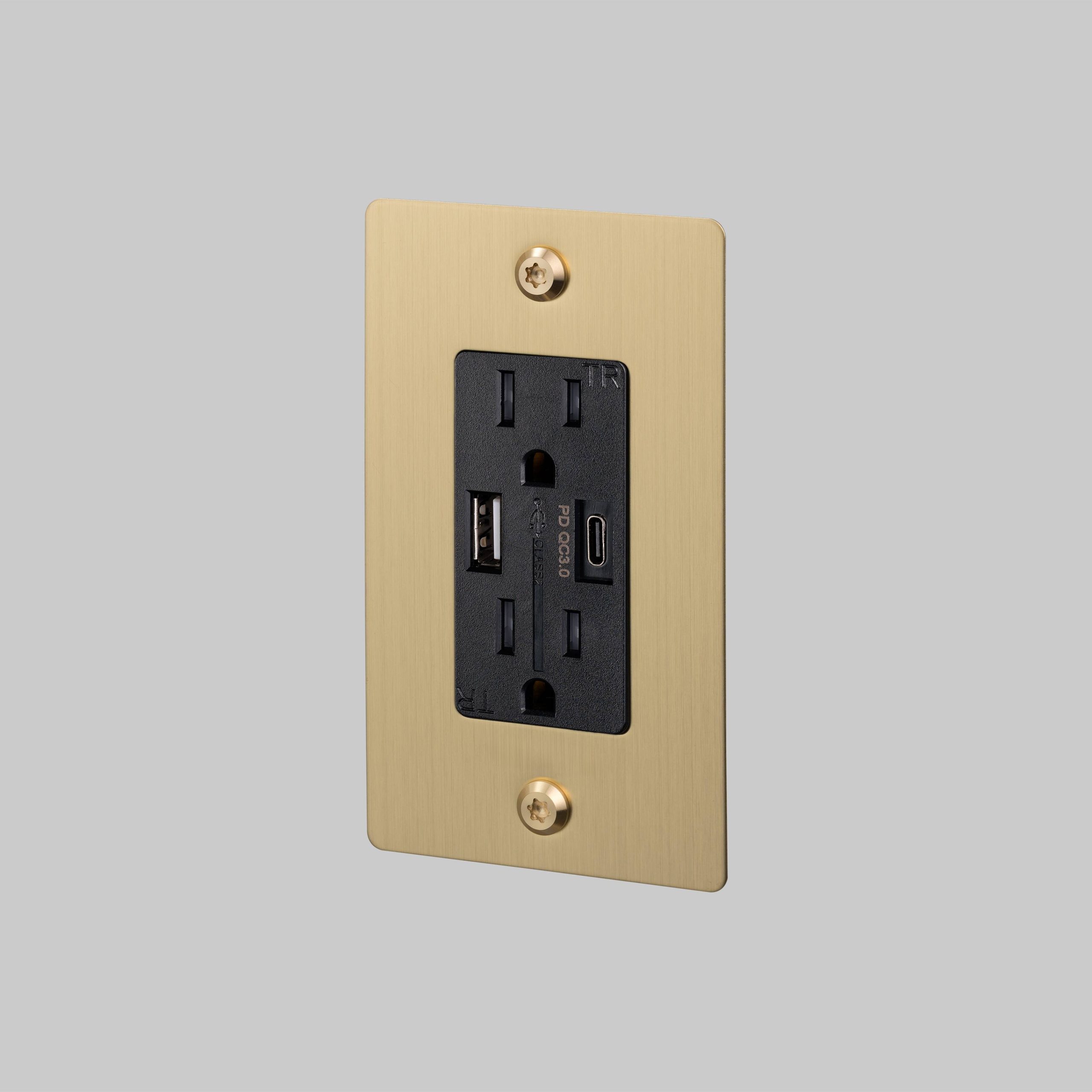 1G DUPLEX OUTLET / USB A + C / LINEAR / WITHOUT LOGO / BRASS