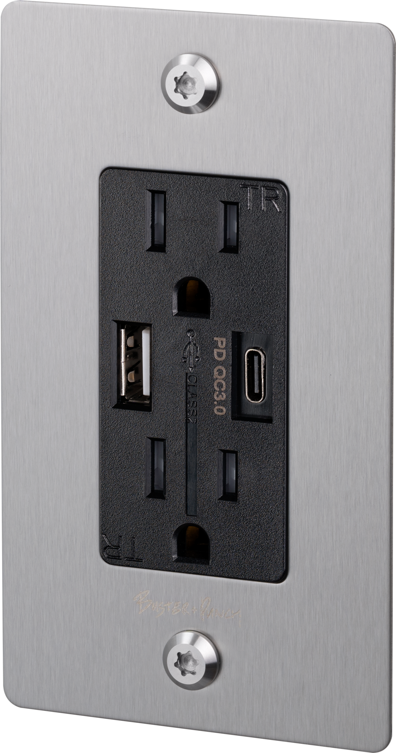 1G DUPLEX OUTLET / USB A + C / LINEAR / WITH LOGO / STEEL - Image 3