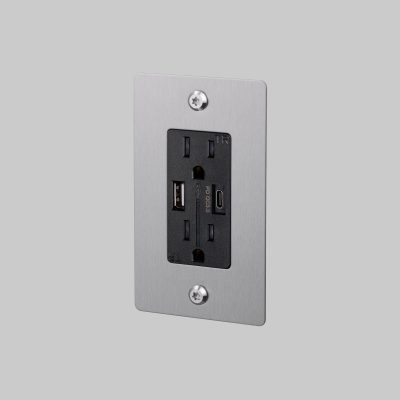 1G DUPLEX OUTLET / USB A + C / LINEAR / WITHOUT LOGO / STEEL