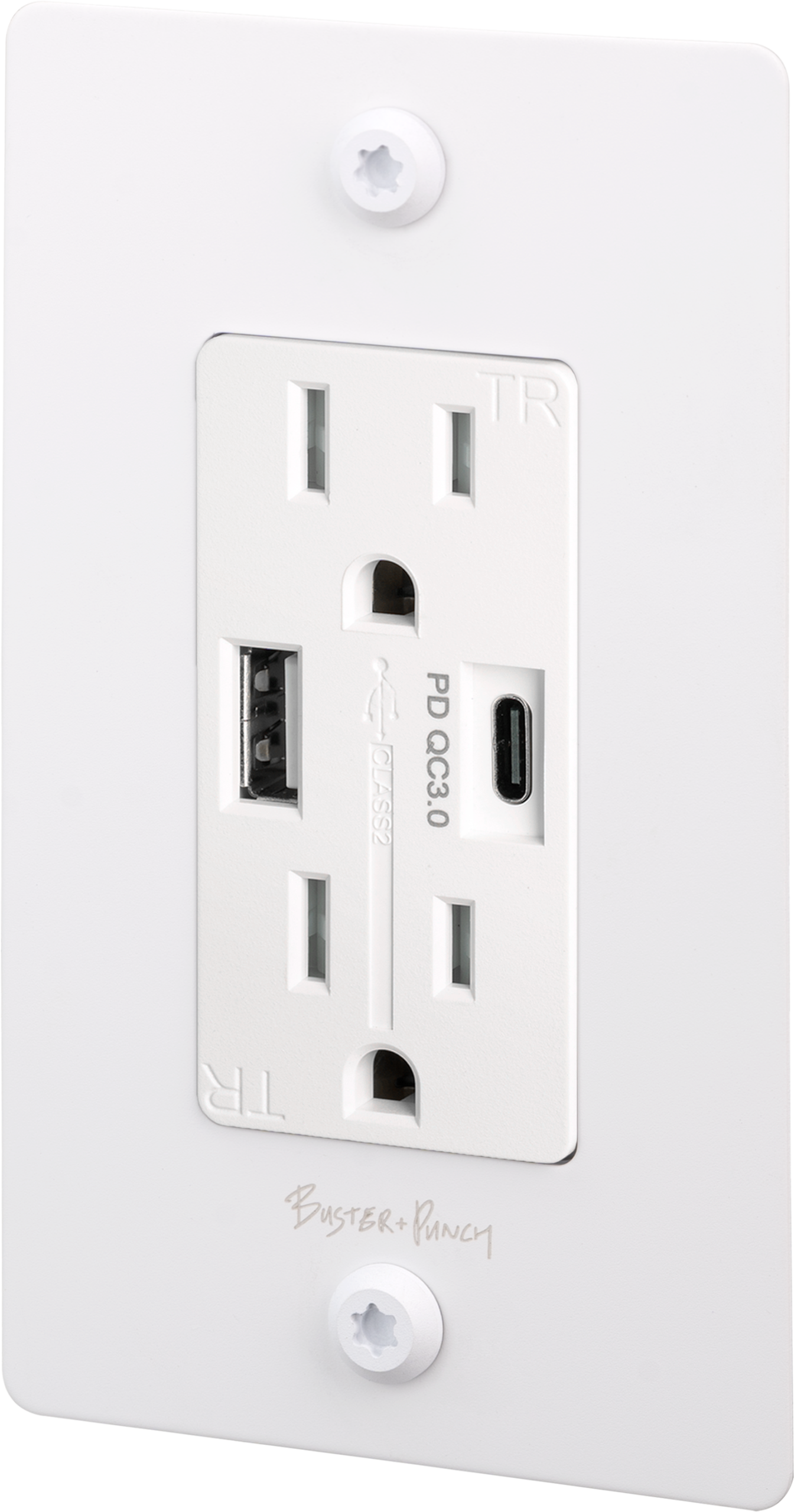 1G DUPLEX OUTLET / USB A + C / LINEAR / WITH LOGO / WHITE - Image 3