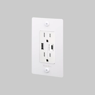 1G DUPLEX OUTLET / USB A + C / LINEAR / WITH LOGO / WHITE