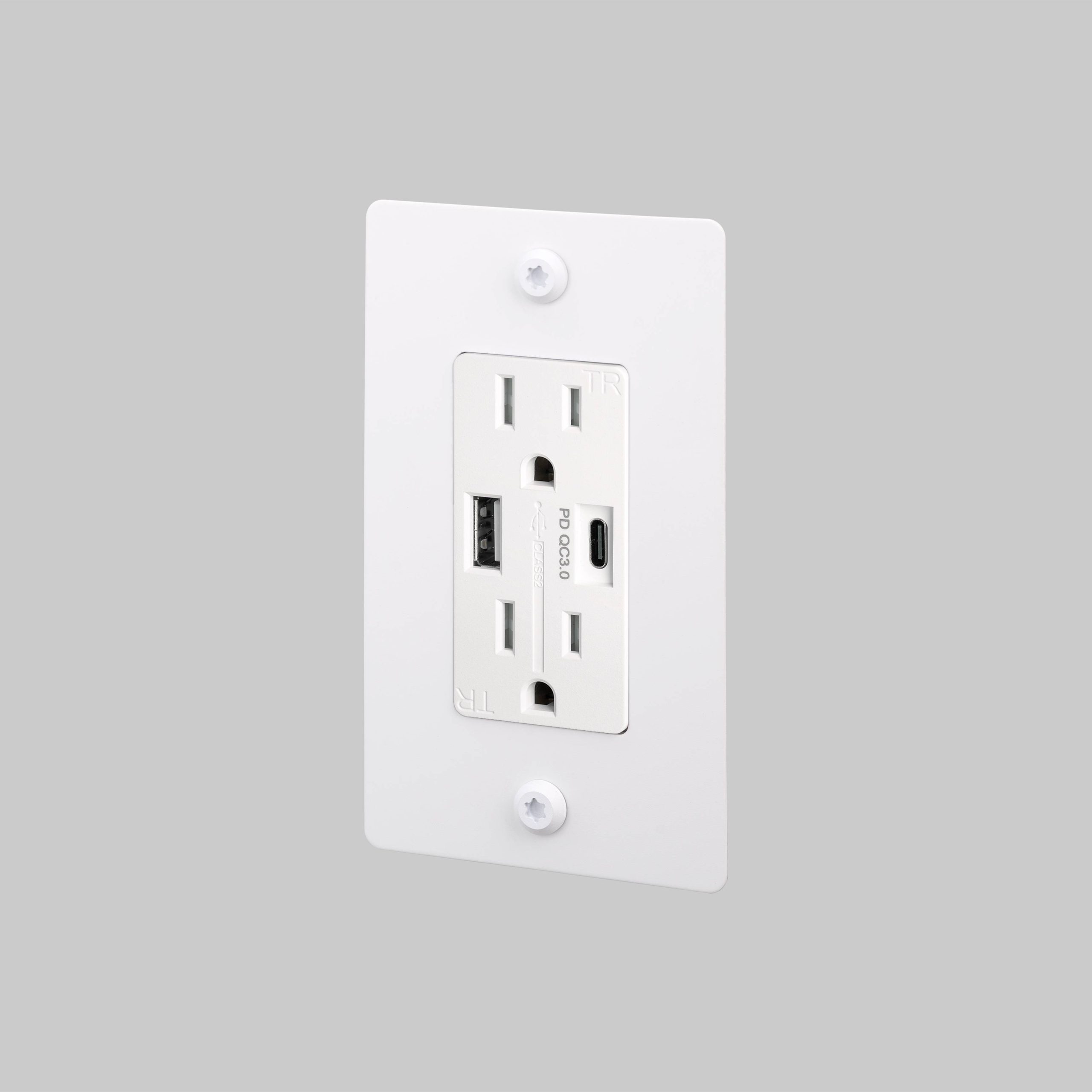 1G DUPLEX OUTLET / USB A + C / LINEAR / WITHOUT LOGO / WHITE