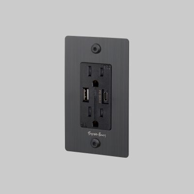 1G DUPLEX OUTLET / USB A + C / LINEAR / WITH LOGO / SMOKED BRONZE