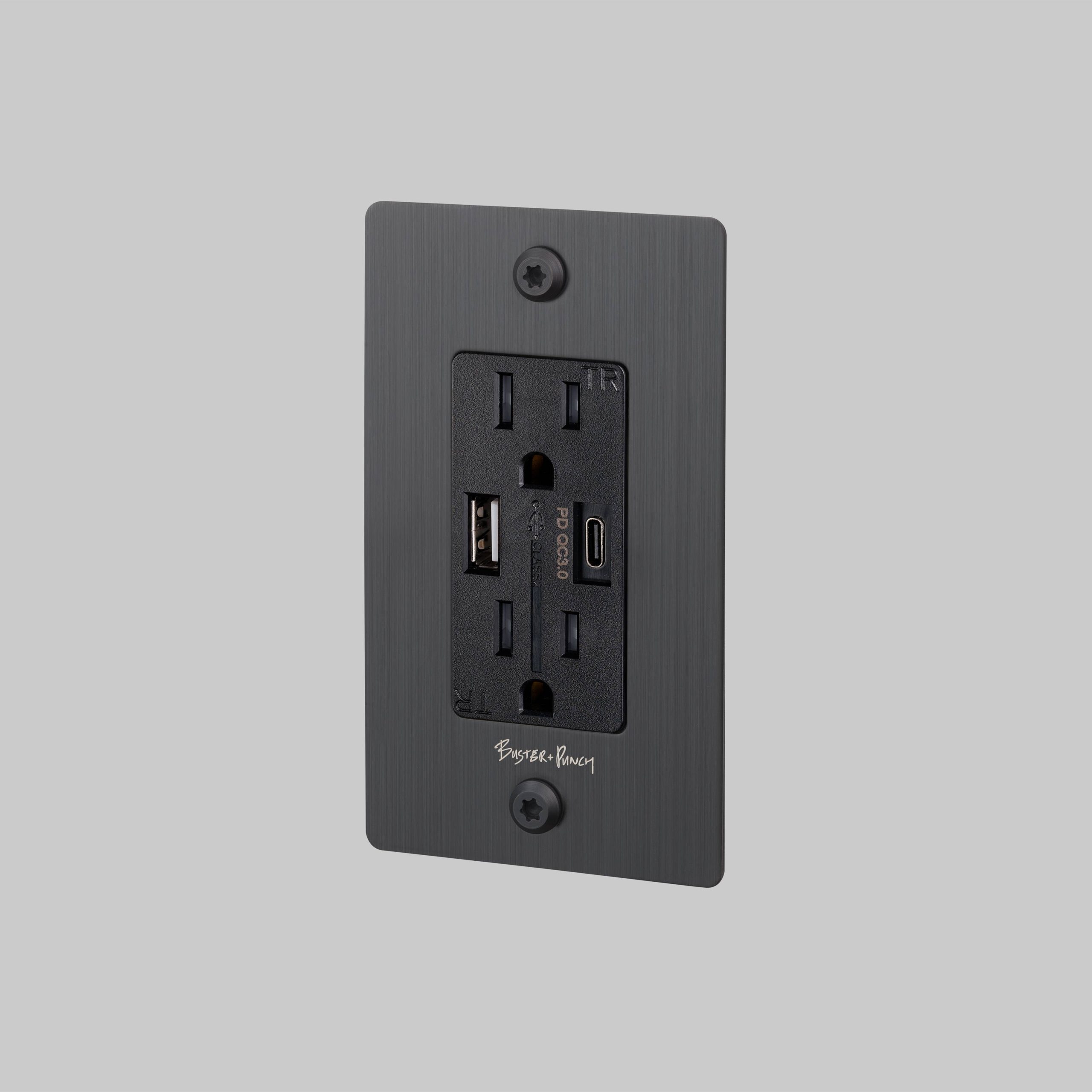 1G DUPLEX OUTLET / USB A + C / LINEAR / WITH LOGO / SMOKED BRONZE