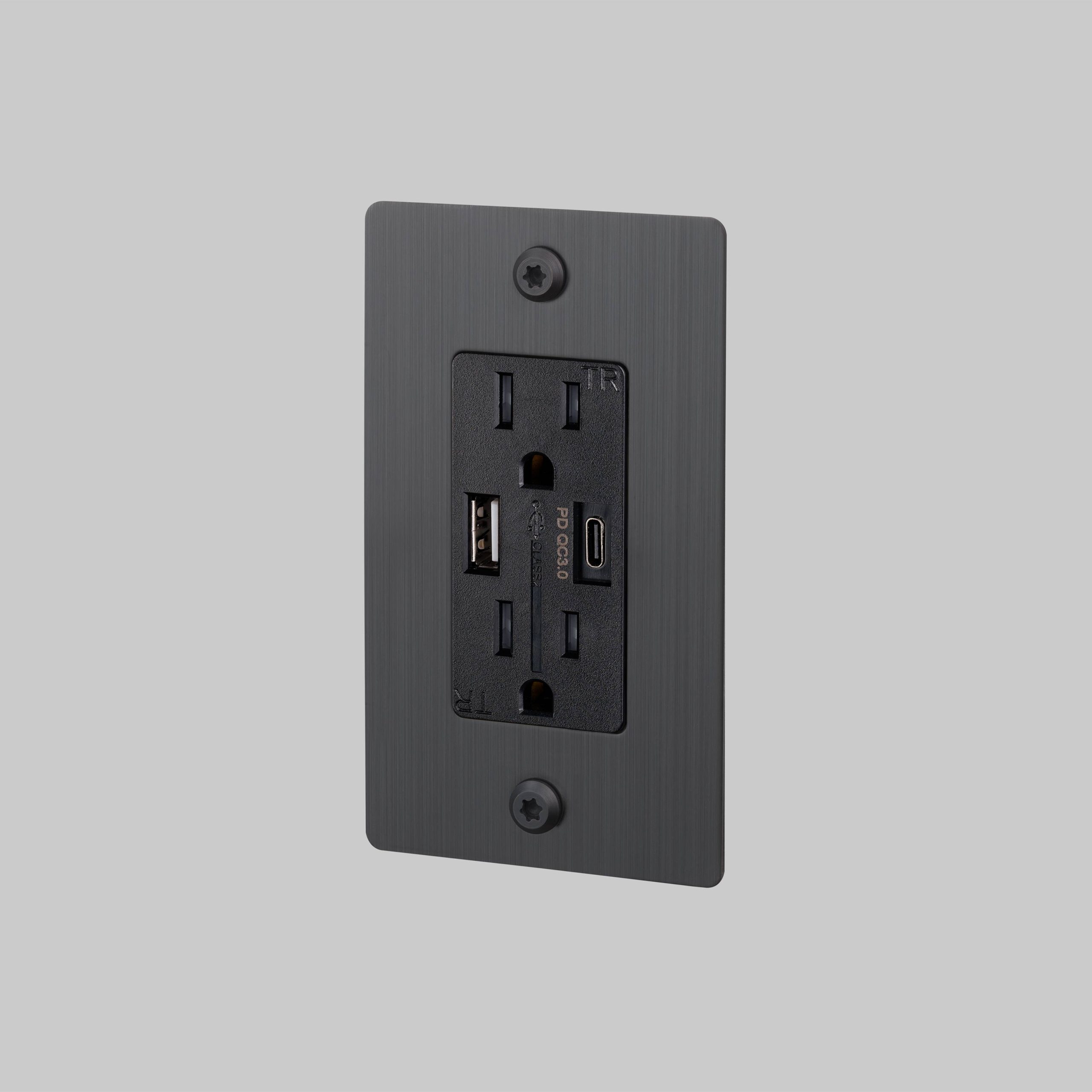 1G DUPLEX OUTLET / USB A + C / LINEAR / WITHOUT LOGO / SMOKED BRONZE