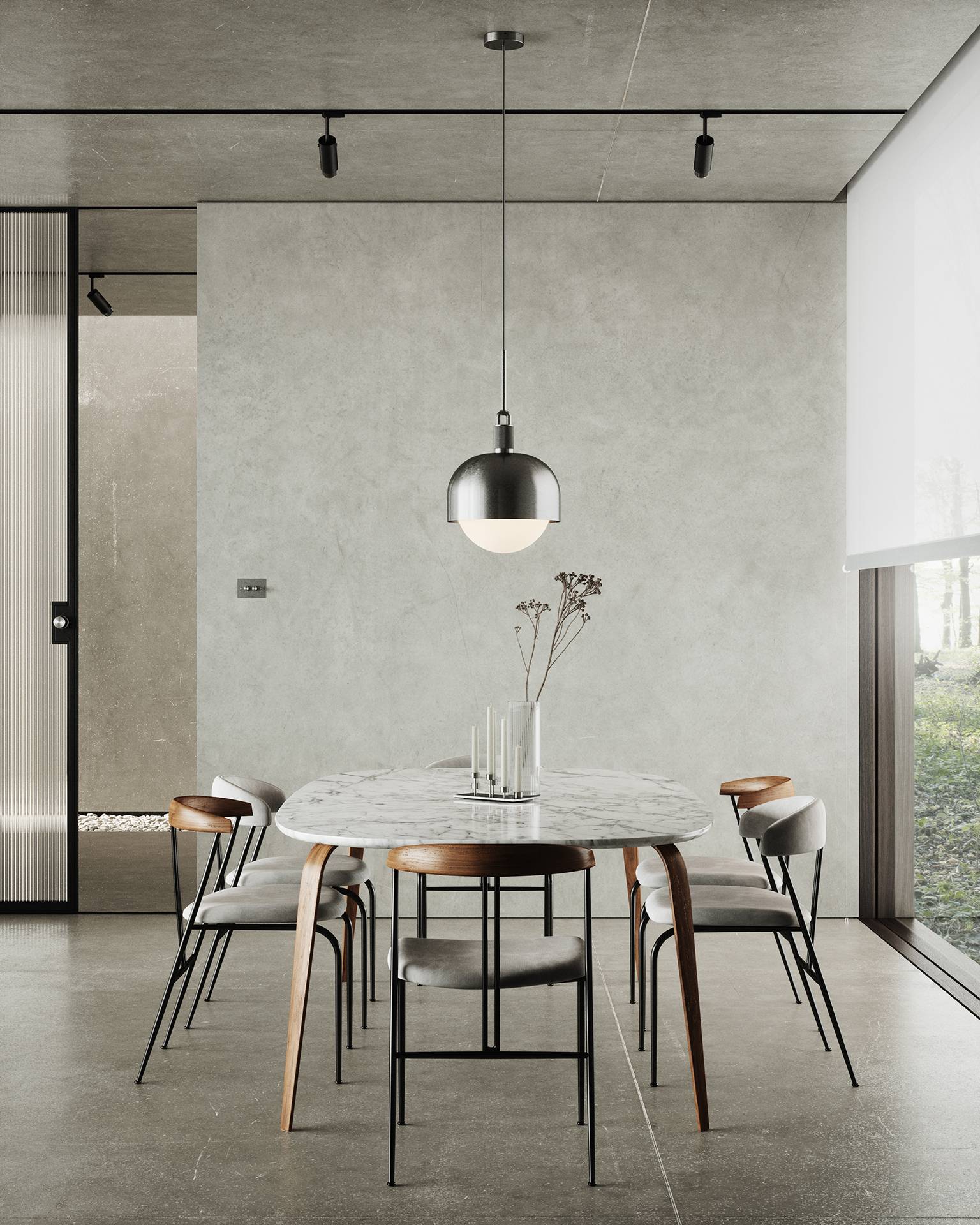 FORKED PENDANT / LINEAR / SHADE / GLOBE / OPAL / LARGE / STEEL - Image 4