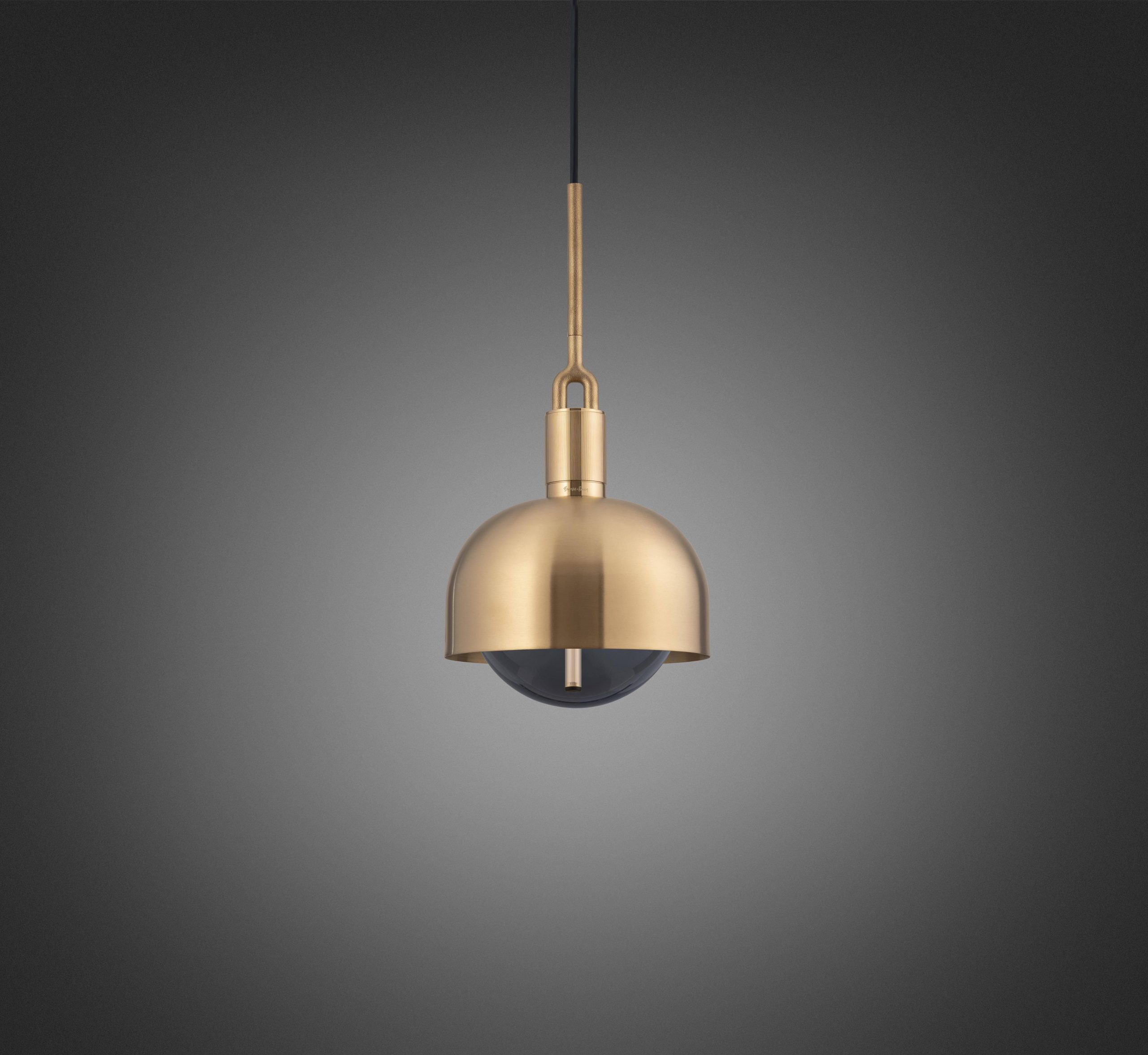 FORKED PENDANT / LINEAR / SHADE / GLOBE / SMOKED / MEDIUM / BRASS