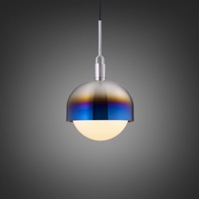 FORKED PENDANT / LINEAR / SHADE / GLOBE / OPAL / LARGE / BURNT STEEL