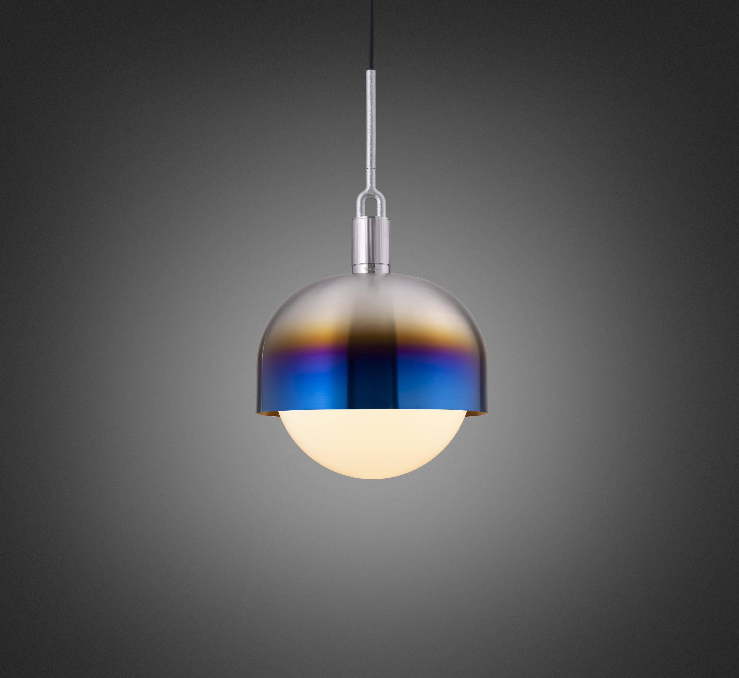 FORKED PENDANT / LINEAR / SHADE / GLOBE / OPAL / LARGE / BURNT STEEL