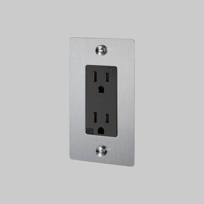 1G DUPLEX OUTLET / CROSS / WITH LOGO / STEEL