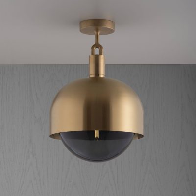 FORKED CEILING / LINEAR / SHADE / GLOBE / SMOKED / LARGE / BRASS
