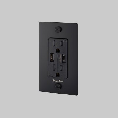 1G DUPLEX OUTLET / USB A + C / CROSS / WITH LOGO / BLACK