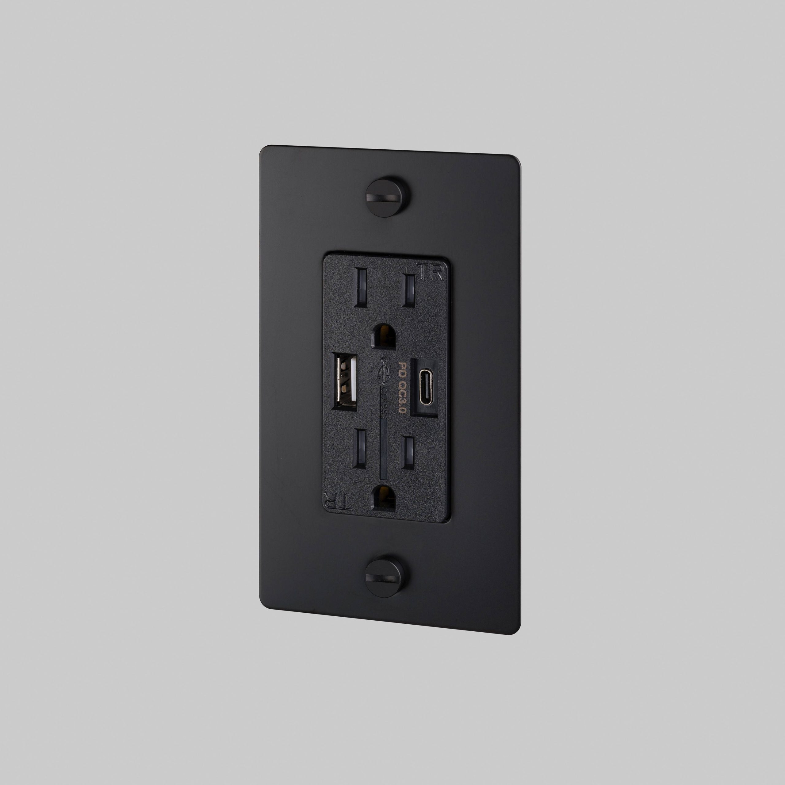 1G DUPLEX OUTLET / USB A + C / CROSS / WITHOUT LOGO / BLACK