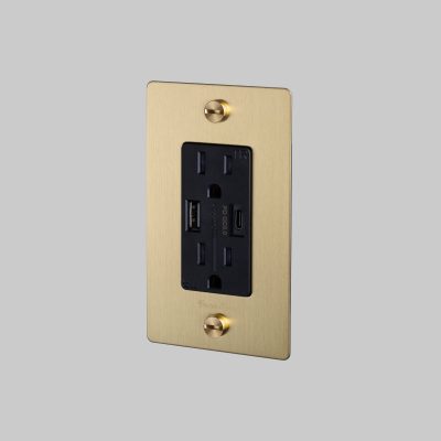 1G DUPLEX OUTLET / USB A + C / CROSS / WITH LOGO / BRASS