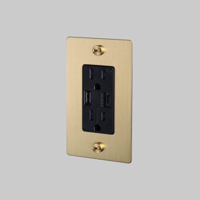 1G DUPLEX OUTLET / USB A + C / CROSS / WITHOUT LOGO / BRASS