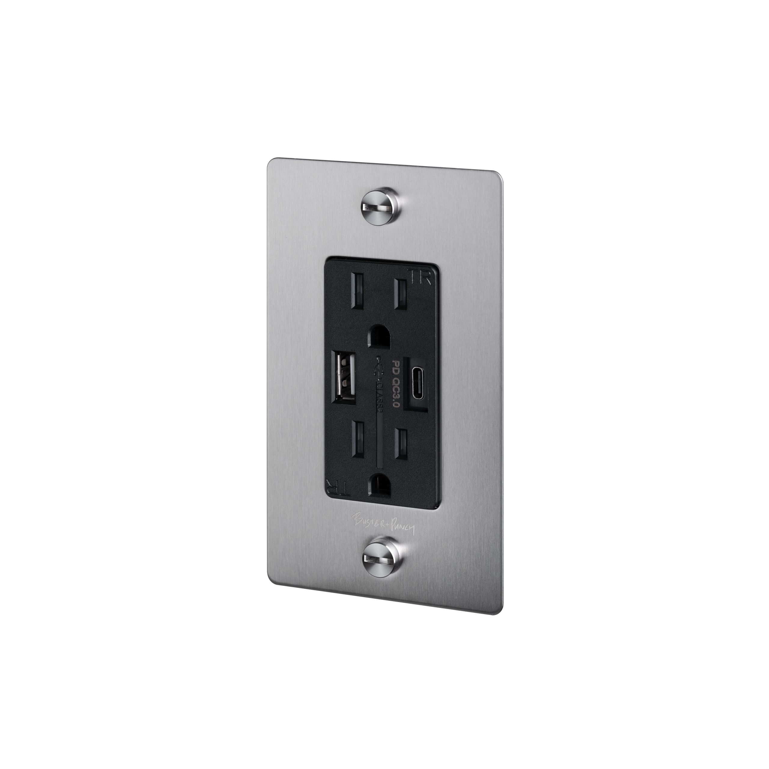 1G DUPLEX OUTLET / USB A + C / CROSS / WITH LOGO / STEEL - Image 3