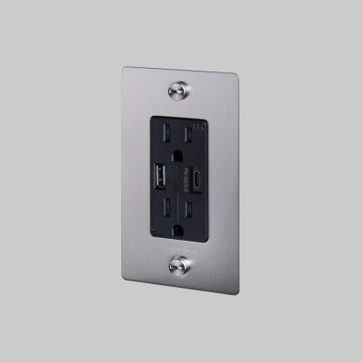 1G DUPLEX OUTLET / USB A + C / CROSS / WITH LOGO / STEEL