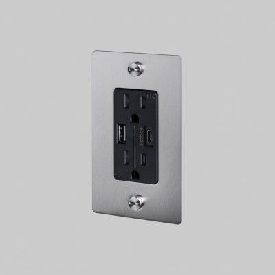 1G DUPLEX OUTLET / USB A + C / CROSS / WITHOUT LOGO / STEEL