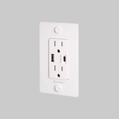 1G DUPLEX OUTLET / USB A + C / CROSS / WITH LOGO / WHITE