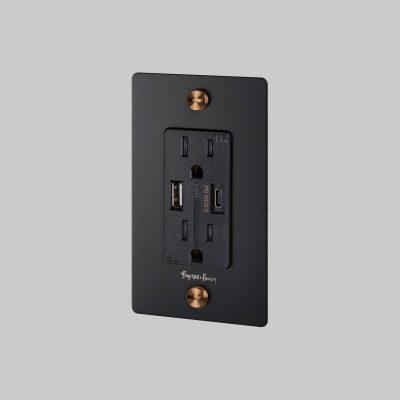 1G DUPLEX OUTLET / USB A + C / CROSS / WITH LOGO / BLACK / WARM SUNSET
